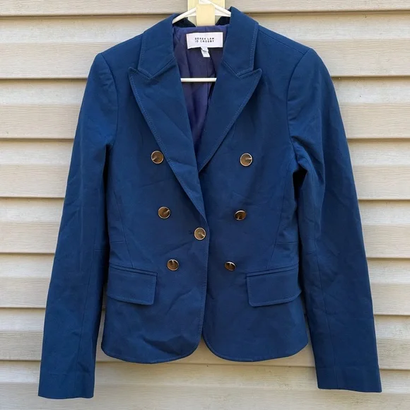 Derek Lam 10 Crosby | Eliza Double Breasted Blue Stretch Cotton Jacket size 4 - Picture 2 of 10